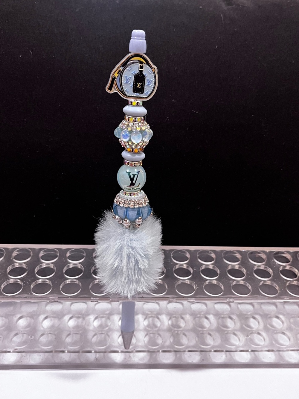 Designer Inspired Light Blue purse focal fancy beaded pen
